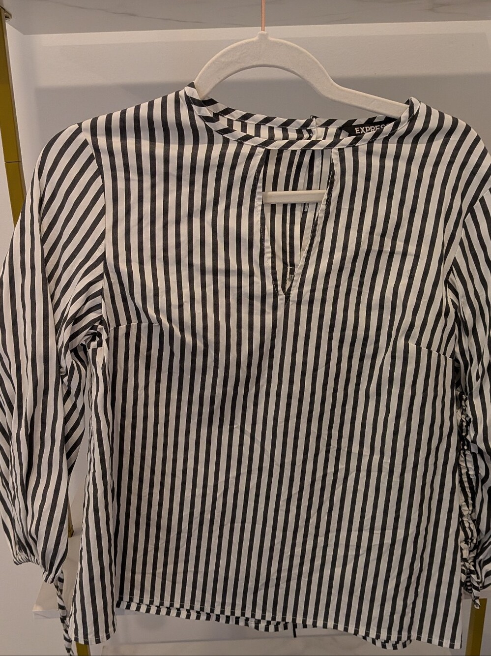 Express Black and White Vertical Stripe Blouse
